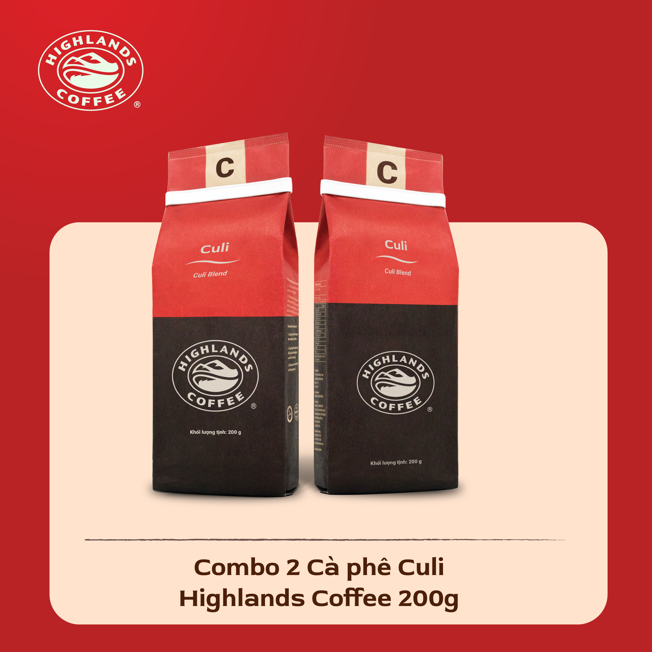 Combo 2 gói Cà Phê Rang Xay Culi Highlands Coffee (200g)