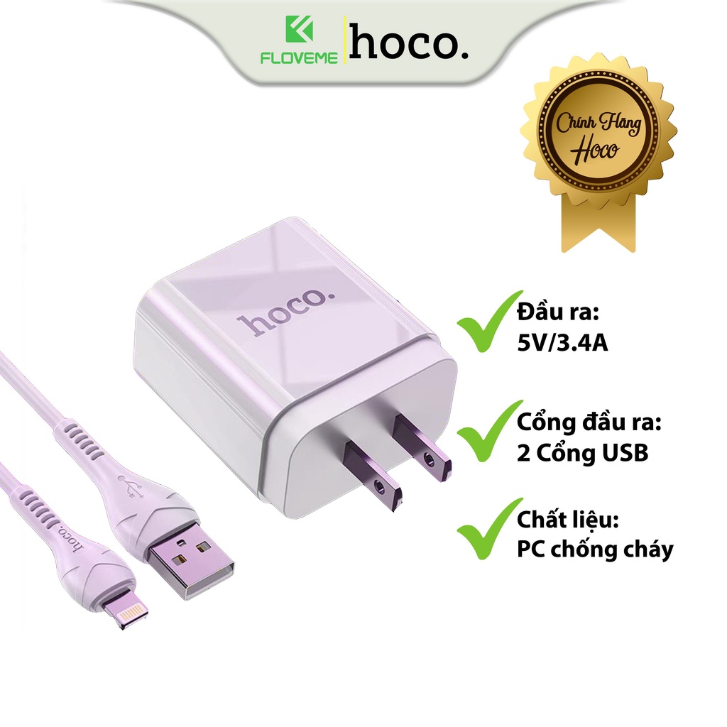 Bộ Sạc Dành Cho Hoco HK6 Brilliant, Sạc Nhanh 2 Cổng / Bộ Cốc Cáp Sạc 3.4A, Chíp IC Thông Minh, Nhựa ABS Chống Cháy, Chân IP - Hàng Chính Hãng