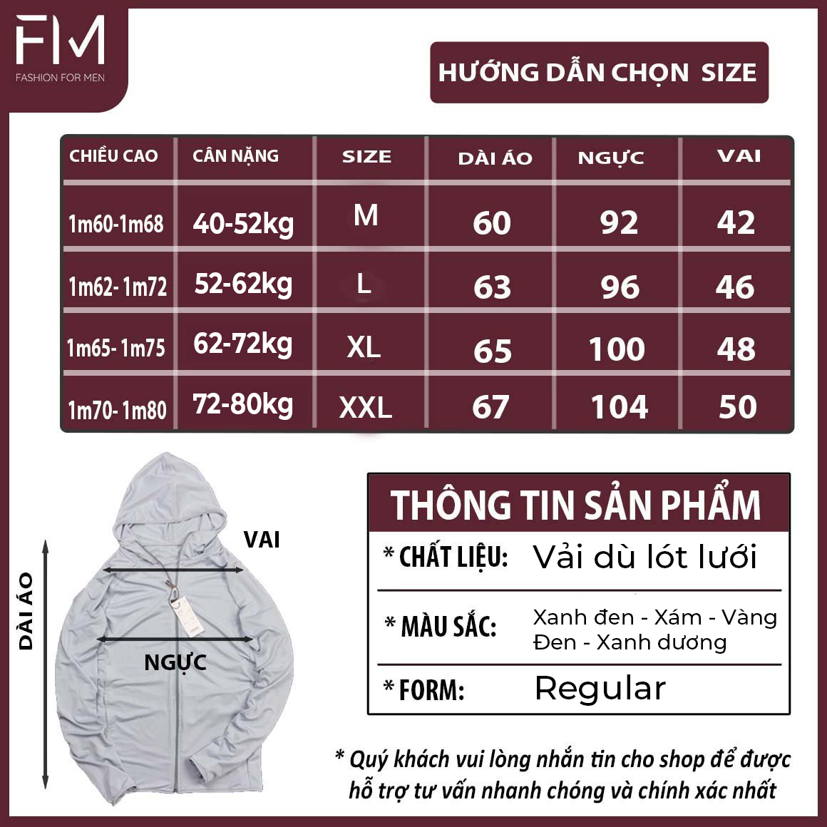 Áo khoác dù chống nắng nam, túi khóa kéo, nón có thể tách rời tiện lợi - FORMENSHOP - FMTHT050