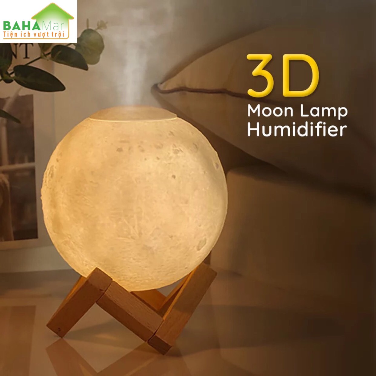 MÁY PHUN SƯƠNG TẠO ĐỘ ẨM KHÔNG KHÍ 3D - KHUẾCH TÁN TINH DẦU - XÔNG MẶT- ĐÈN LED &quot;BAHAMAR&quot;  vừa là đèn ngủ vừa phun tạo ẩm và vừa xông tinh dầu, có thể xông mặt cho chị em phụ nữ