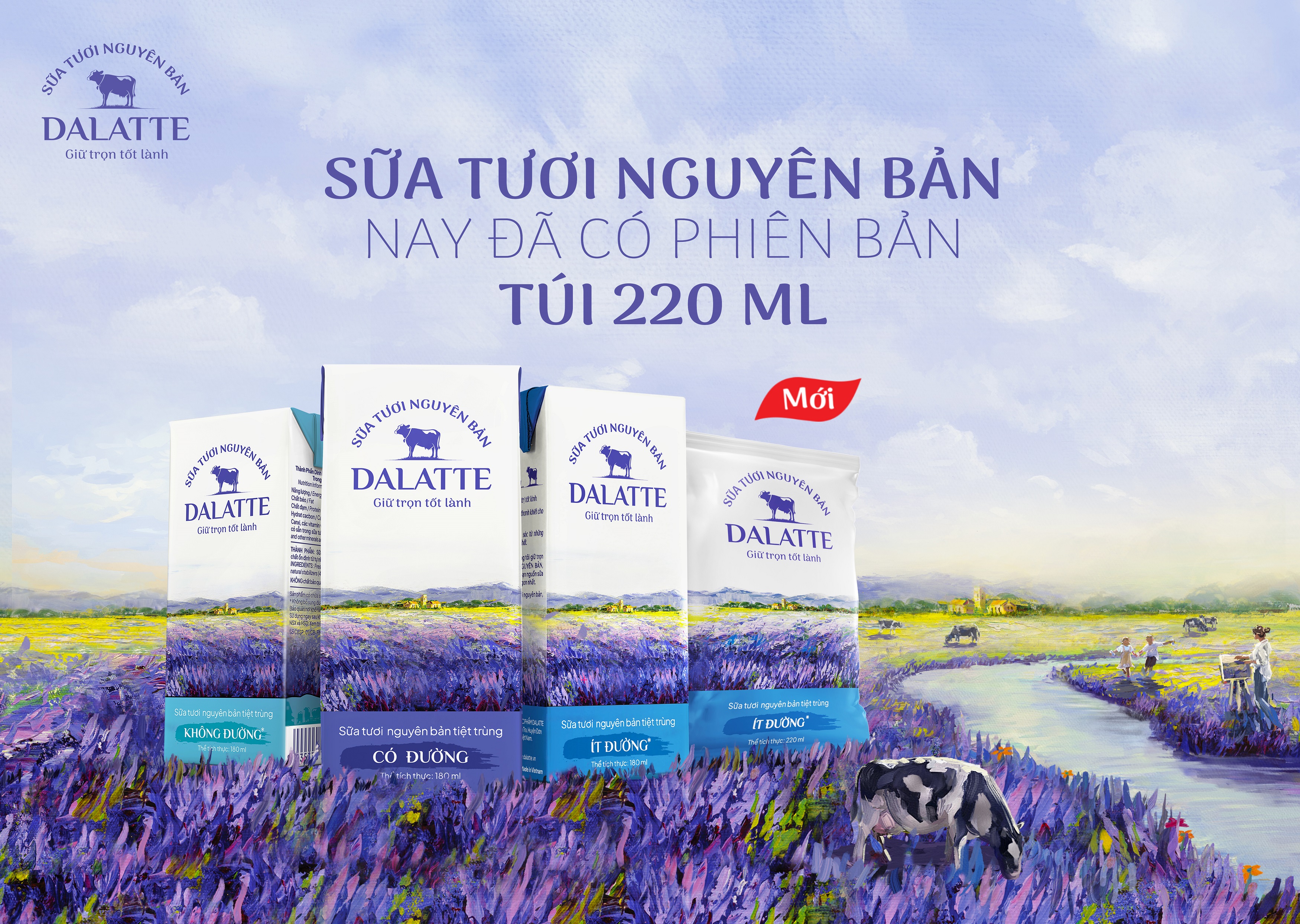 Thùng 48 hộp DALATTE 170ml SỮA TƯƠI NGUYÊN BẢN tiệt trùng - Vị dâu tươi - 48 hộp Giữ trọn nguyên bản, trao trọn tốt lành
