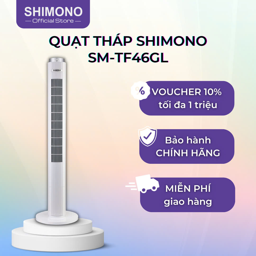 Quạt Tháp SHIMONO SM-TF46GL 45W Họa Tiết Kim Cương Cao Cấp, Màn Hình Led Hiển Thị Nhiệt Độ Phòng, Cao 117cm, BH 12 Tháng Hàng Chính Hãng