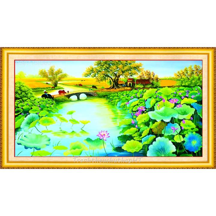 Tranh đính đá đầm sen VS128 - tự đính