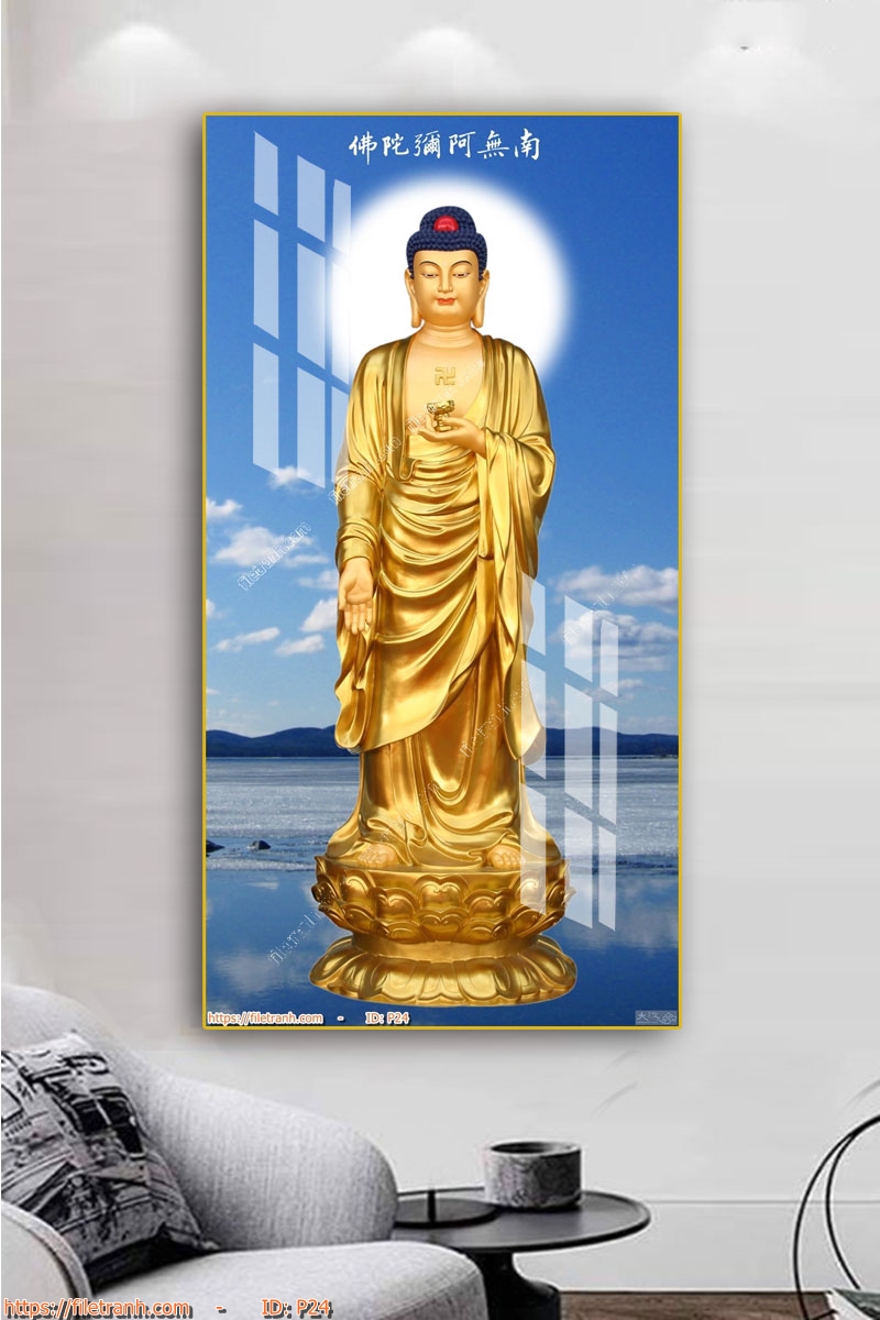 Tranh Treo Tường Gỗ Tráng Gương 3D Chủ Đề Phật Giáo, Phật Thích Ca, Bồ Tát, Tam Thế Phật