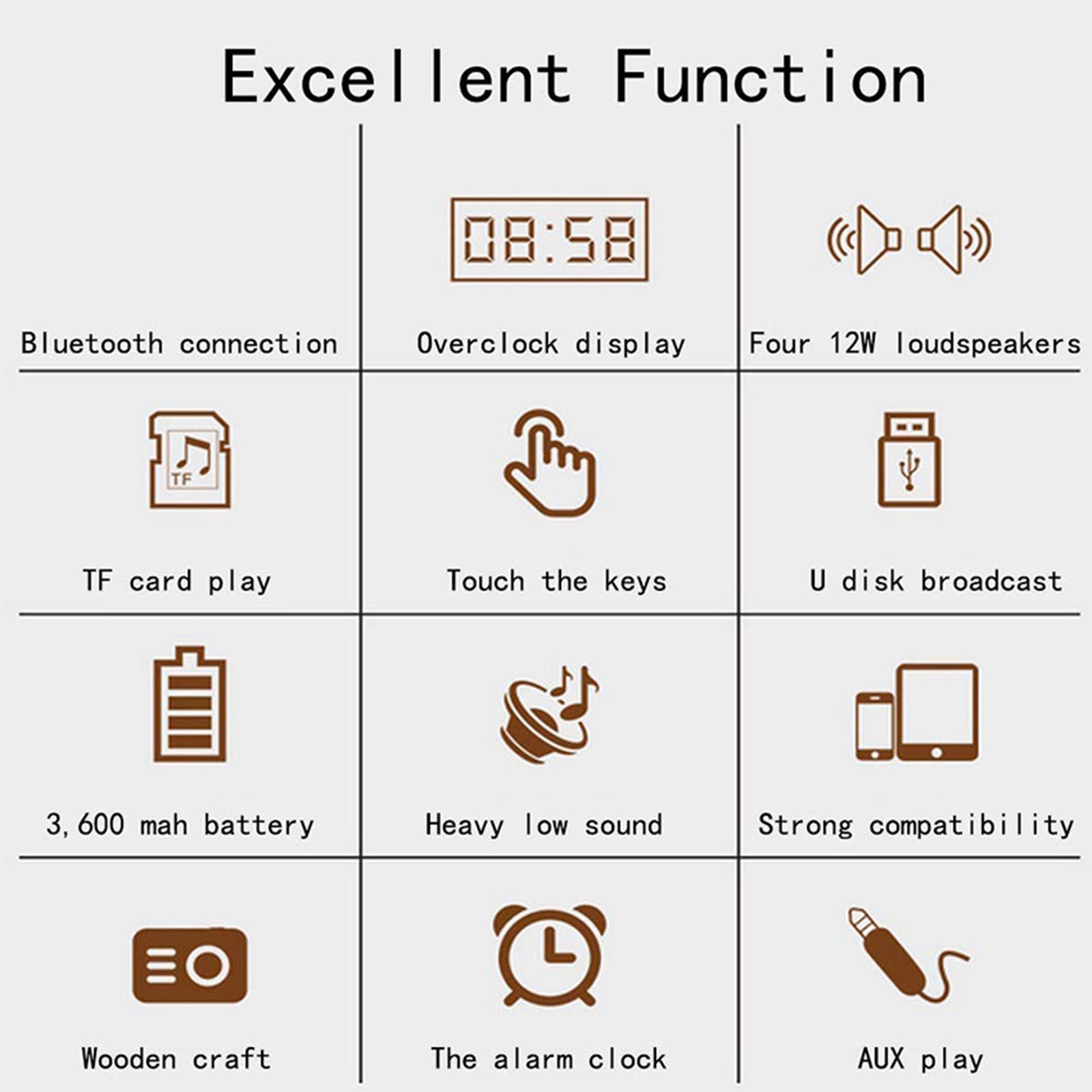 Retro Multi-Function Bluetooth Speaker Alarm Clock Wireless Charger