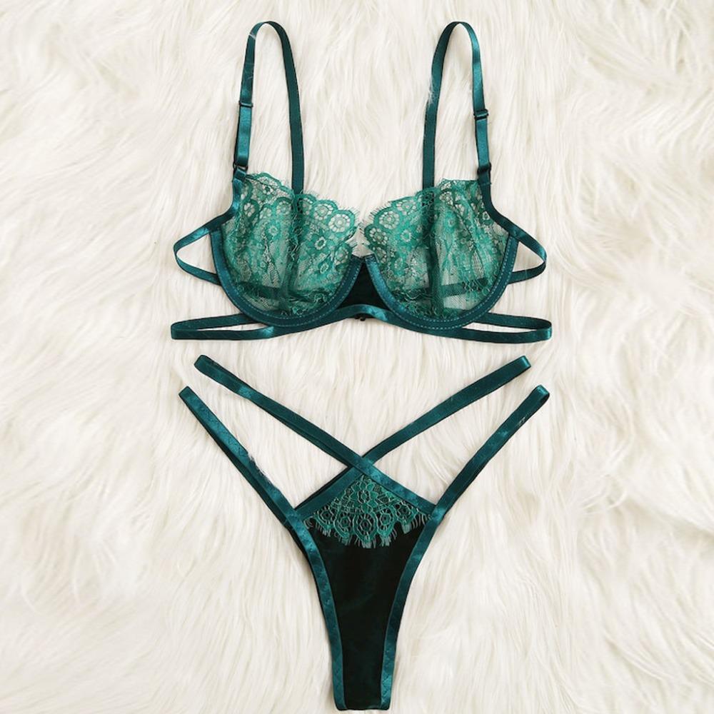 2019 Mới Đùi V Dây Quần Lót, trong Suốt Bộ Áo Ngực Bộ Đồ Lót Ren Hoa Áo Bralette Mùa Hè Gợi Cảm Bộ Nữ Quần Quần Lót