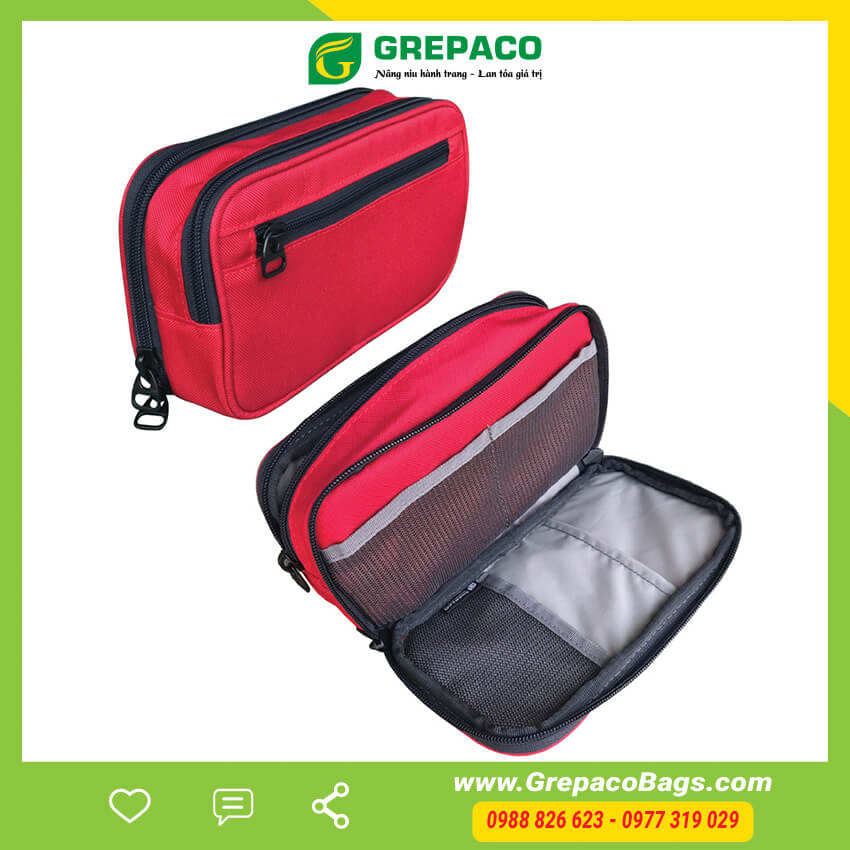Túi Hộp Đựng Bút Viết Grepaco Bằng Vải Bố Canvas Tote Đẹp Nhiều Ngăn Size Lớn Đa Năng Dành Cho Học Sinh, Sinh Viên, Dân Văn Phòng Đựng Dụng Cụ Đồ Dùng Học Tập, Mỹ Phẩm, Phụ Kiện Đồ Cá Nhân Hàng Chính Hãng - Đỏ