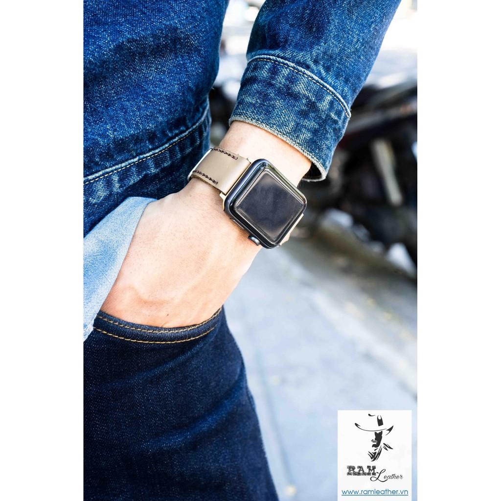 DÂY ĐỒNG HỒ DA BÒ THẬT MÀU TRÀ SỮA RAM MLIKTEA HÀNG CHÍNH HÃNG