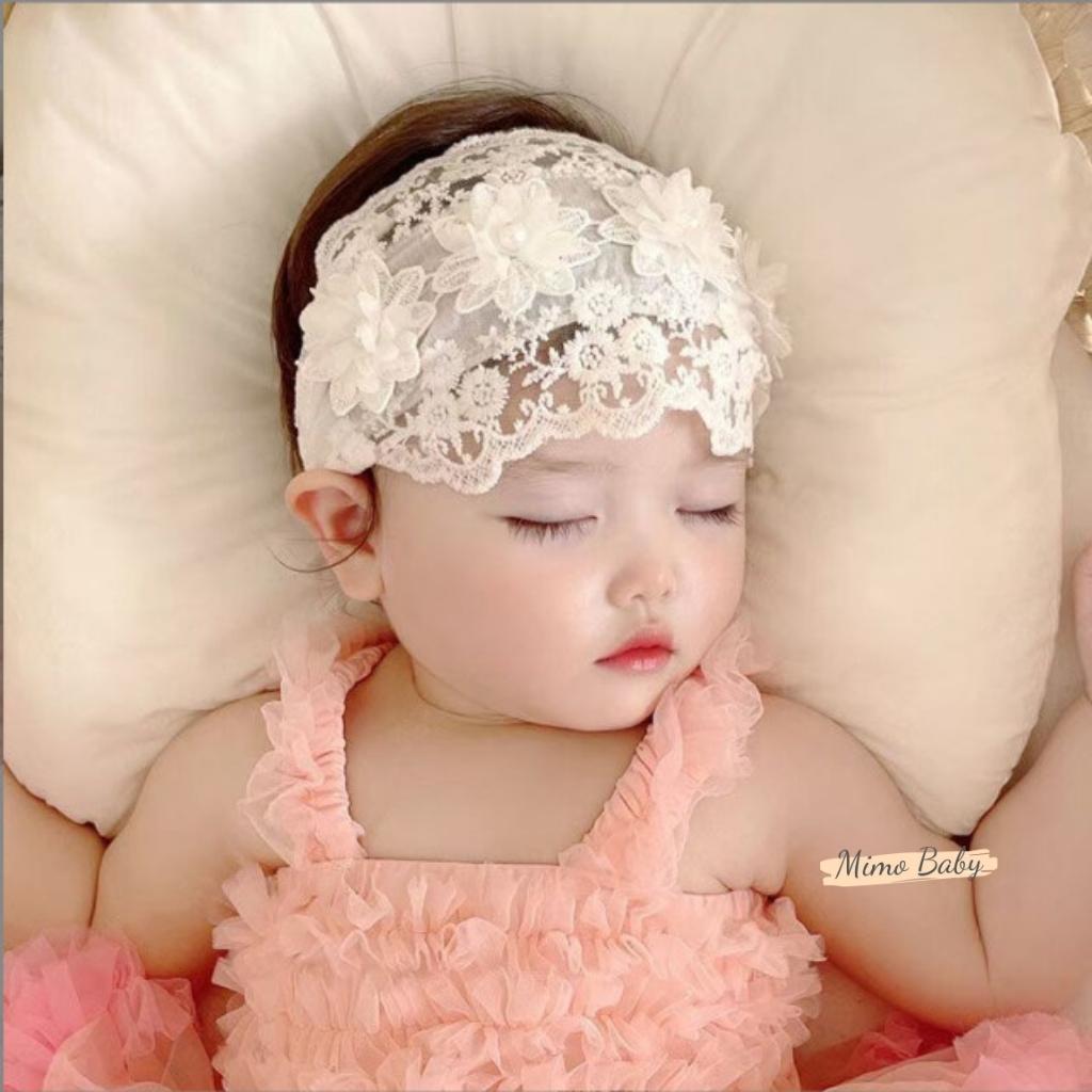 Băng đô che thóp, turban cho bé gái vải voan đính bông hoa xinh xắn BD72 Mimo Baby