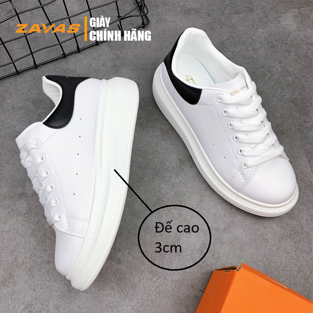 Giày thể thao nữ giày sneaker nữ màu trắng đế 3cm bằng da màu trắng hiệu ZAVAS - S387