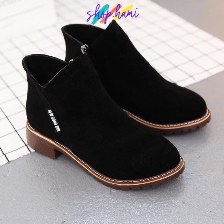 Hàng chất lượng Giày Boot Nữ Đẹp Da Lộn Với 3 Màu Đen, Vàng, Rêu Đủ Size 35-40 SHOP HAMI G27