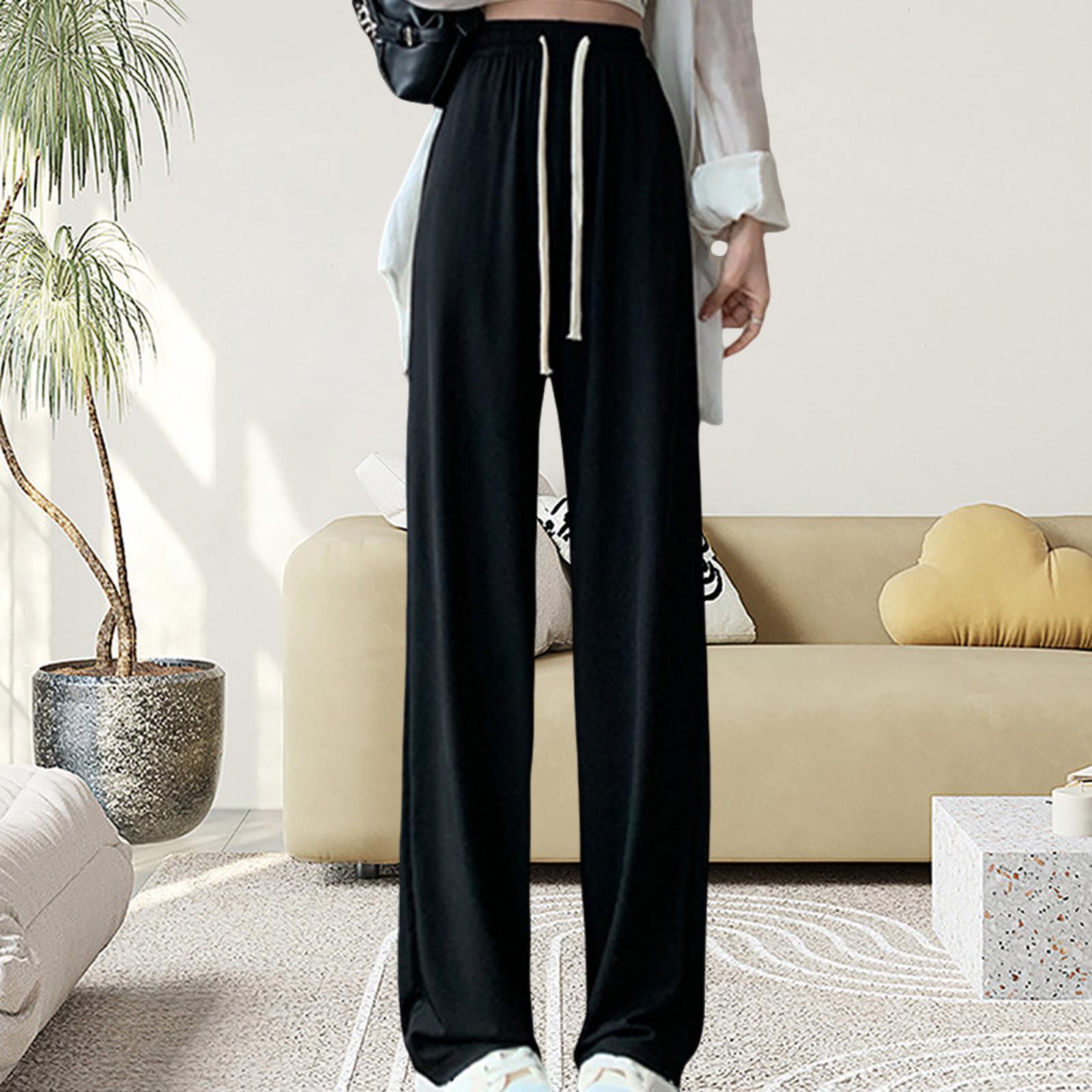 Womens Wide Leg Pants, Long Pants High Waist Pants All Match Girls Female Casual Lady Lounge Pants Loose Pants Straight Black Pants