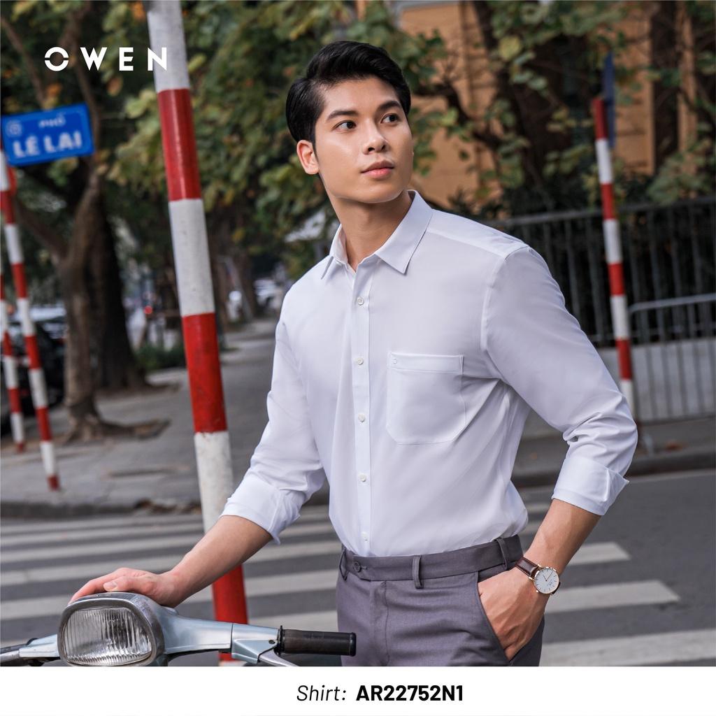 OWEN - Áo sơ mi trắng dài tay KHÔNG TÚI dáng Regular sợi Recycle mã AR221560D- OWEN Flagship Store