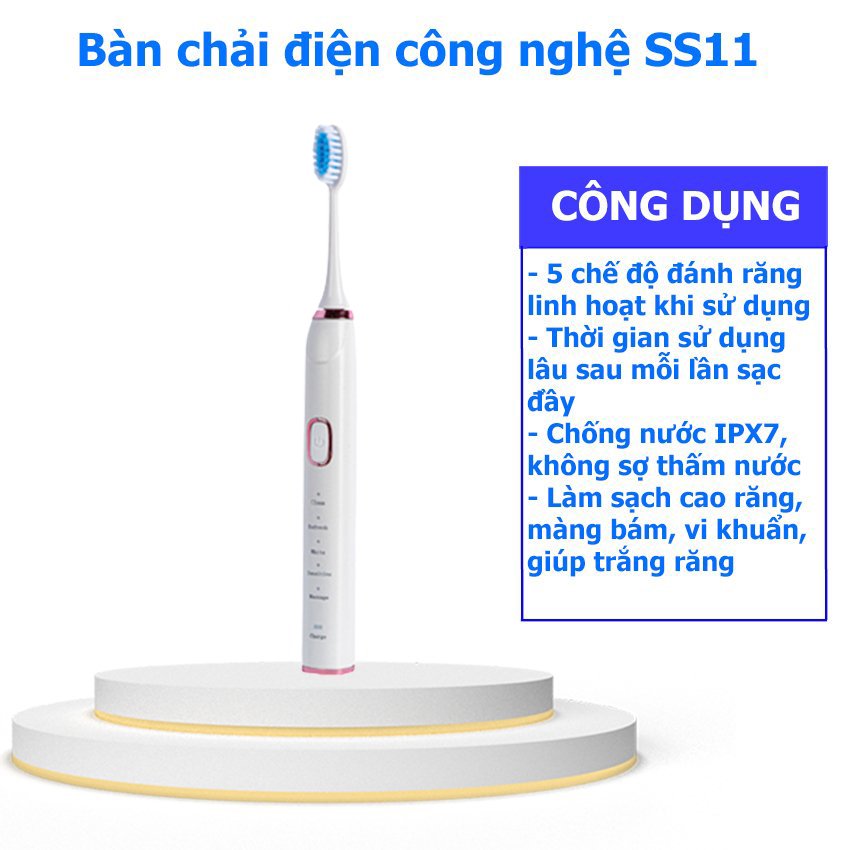 Bàn chải đánh răng điện công nghệ siêu âm Enpis SS11 Pro 5 chế độ chải sạch mảng bám, bảo vệ nướu - Hàng Chính Hãng