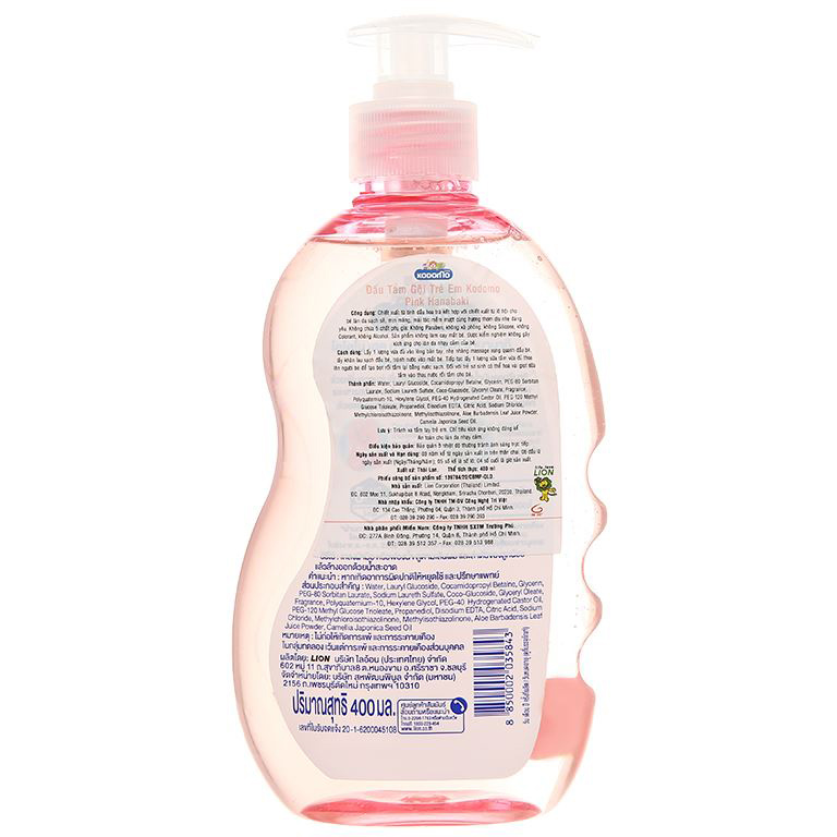Dầu tắm &amp; gội Kodomo Pink Hanabaki 400ml - Cho bé từ 0+ Không có cồn, Không chất tạo mùi, không gây dị ứng, Không cay mắt