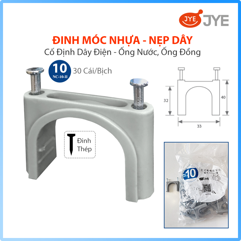 Đinh Móc Nhựa JYE (NC-10-II) 30 Cái/Bịch, Nẹp Đinh Móc Ống Đồng Điều Hòa - Ống Nước, Đinh Bằng Thép Chắc Chắn, Nhiều Size Lựa Chọn