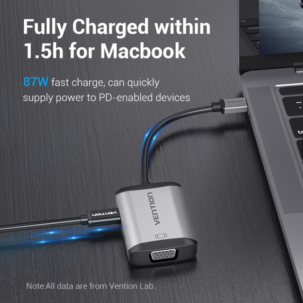 Cáp chuyển USB Type C to HDMI + VGA + USB + PD Vention TFAHB - Hàng chính hãng
