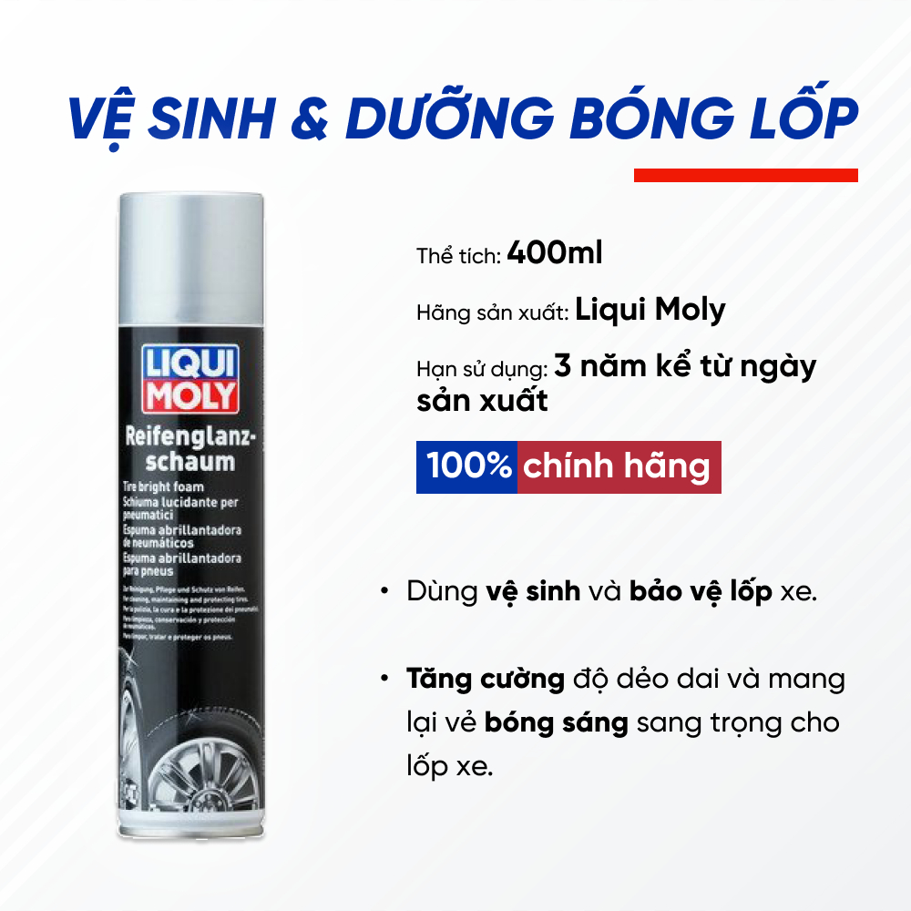 [Liqui Moly] Chai Xịt Bọt VỆ SINH BẢO DƯỠNG LỐP XE Liqui Moly 1609 | Làm Sạch Sâu, Duy Trì Tuổi Thọ Lốp Xe