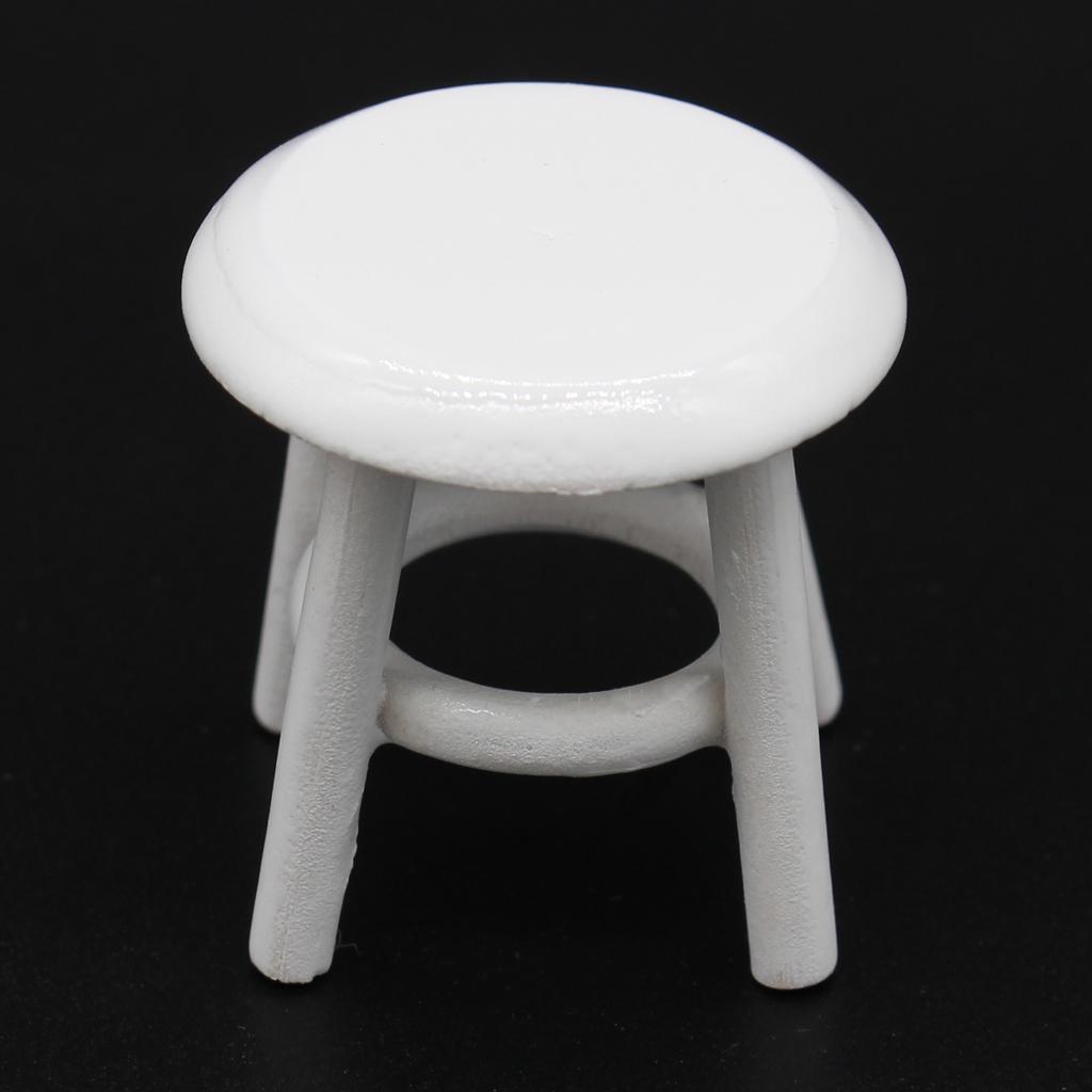 1/12 Dollhouse Miniature Furniture White Wood Stool Chair Room Garden Decor