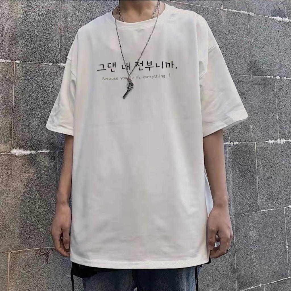 Áo Thun Tay Lỡ Unisex Chữ Hàn Beacause you're Form Rộng