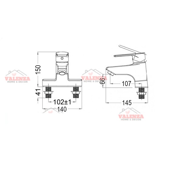 Vòi chậu lavabo nóng lạnh 2 chân Valenza 1402 chất liệu đồng thau mạ crome cho chậu rửa mặt 3 lỗ, chân ốc đồng kèm dây cấp nước inox-Nước chảy mạnh