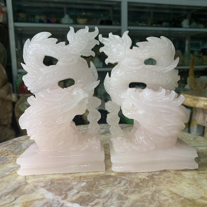 Cặp Rồng Phun Châu Ngậm Ngọc Đá Ngọc Thiên Nhiên - cao 15cm