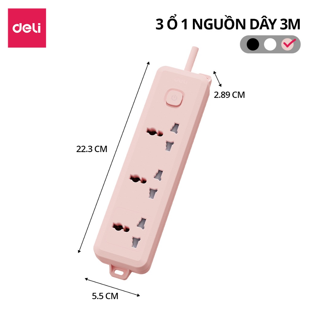 [MẪU MỚI] Ổ Cắm Điện Deli Ổ ĐIện Đa Năng Chống Cháy Nổ 2500W Cổng Sạc USB/ TypeC Thông Minh Nhiều Màu Lựa Chọn