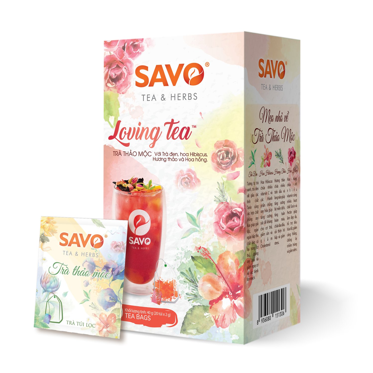 Trà Thảo Mộc Hibicus Hoa Hồng Hương Thảo SAVO LOVING Tea (Loving Herbal Tea) - 20 túi lọc x 2g