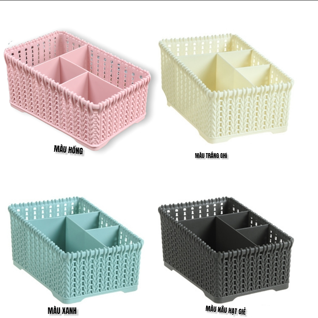 Khay đựng mỹ phẩm nhiều ngăn cao cấp kiểu dáng mây đan HÀN QUỐC