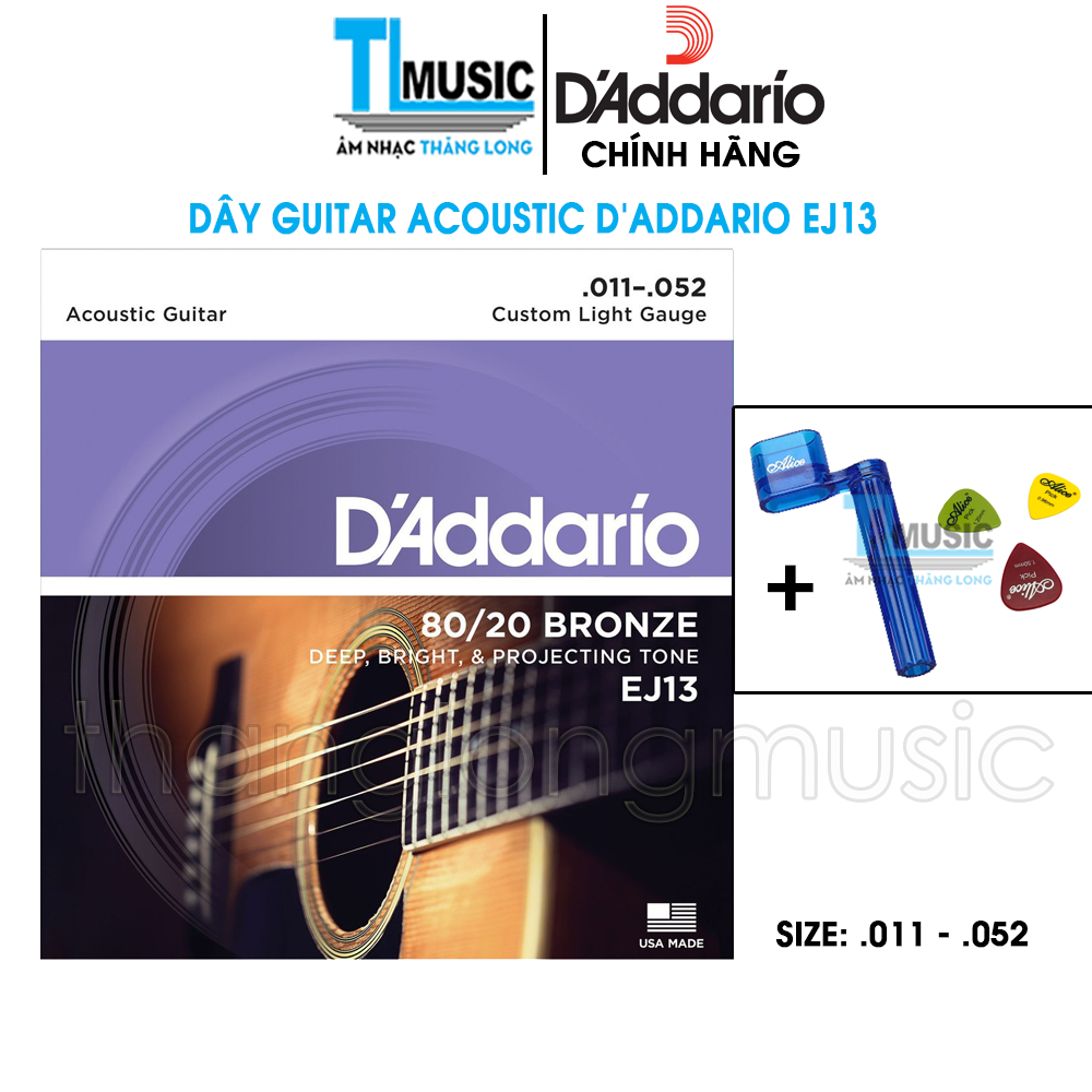 D'addario EJ13 - Dây đàn acoustic D'addario EJ13 kèm tay quay thay dây + 3 móng gảy kích thước khác nhau
