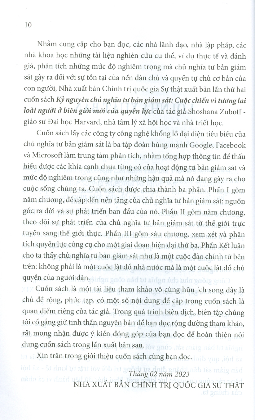 (Tái bản lần 2 năm 2023) KỶ NGUYÊN CHỦ NGHĨA TƯ BẢN GIÁM SÁT- Shoshana Zuboff - Mai Chí Trung dịc - Nxb Chính trị Quốc gia sự thật - bìa mềm