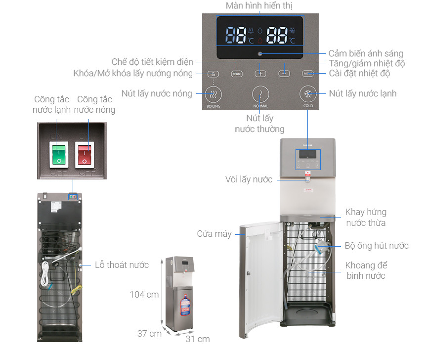 Cây nước nóng lạnh Toshiba RWF-W1830BU(T) - Hàng chính hãng (chỉ giao HCM)