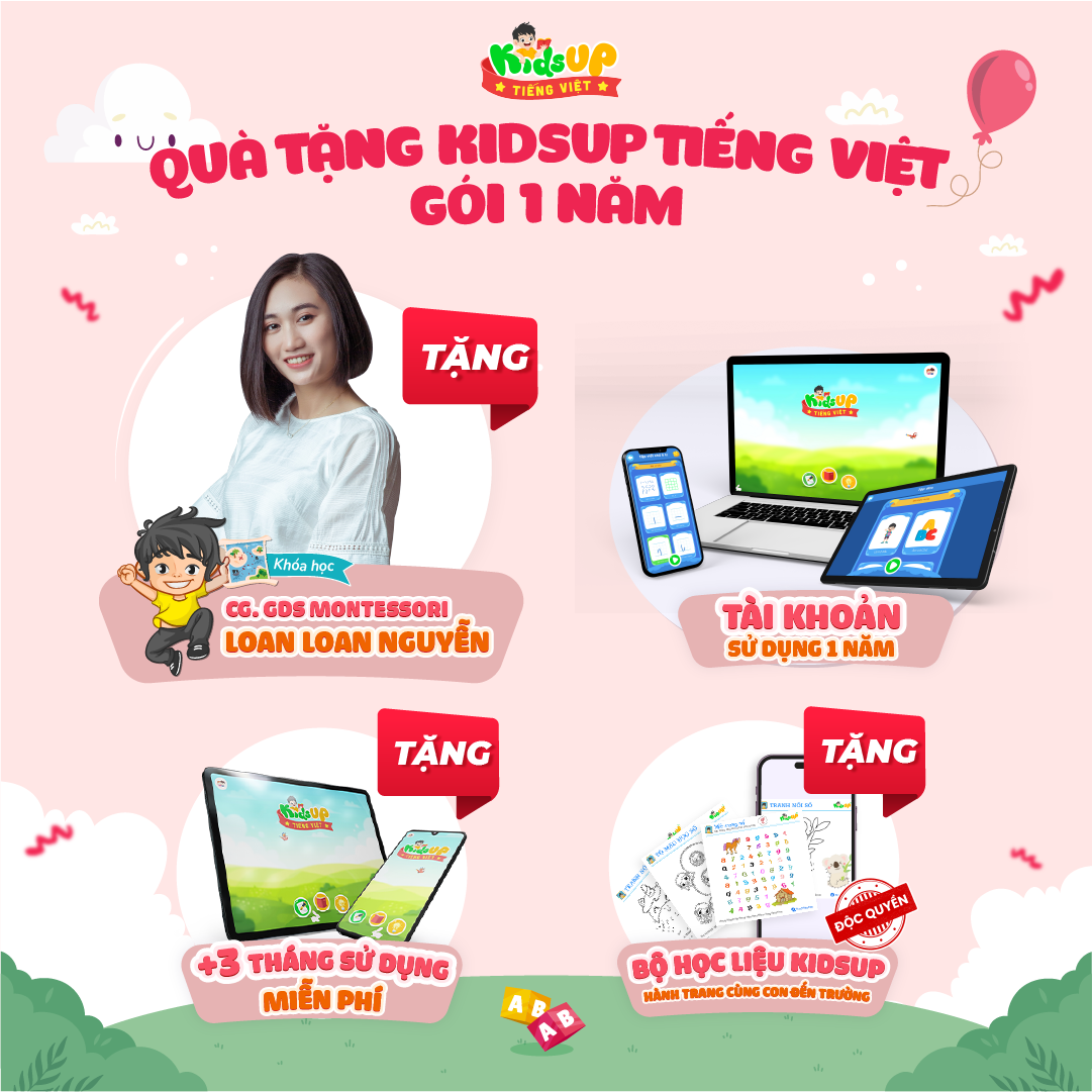 KidsUP Tiếng Việt  - Gói 1 Năm Tặng 3 Tháng Học Miễn Phí