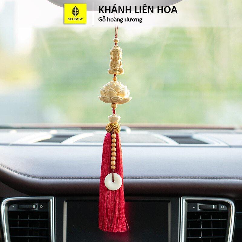Khánh Liên Hoa Trang Trí Xe Hơi C120-KLH, Dây Treo Sen Gỗ Hoàng Dương Trang Trí Nội Thất Ô Tô, Hoa Sen Treo Gương Oto