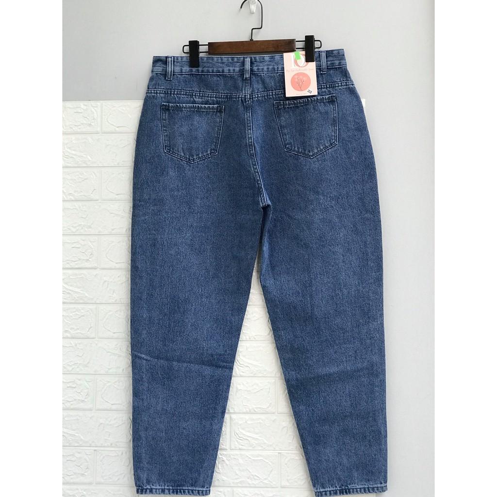 Quần jean baggy quần bò cạp cao chất cotton không co dãn màu xanh