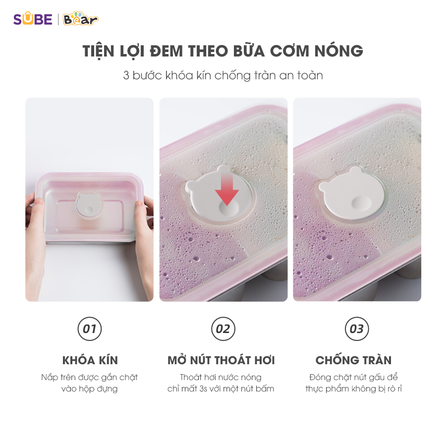 Hộp Cơm Cắm Điện Bear 2 Tầng 3 Ngăn Hâm Nóng Cực Nhanh Inox 304 An Toàn Giữ Nhiệt Chống Trào 1,2L SB-HC12L - Hàng Chính Hãng
