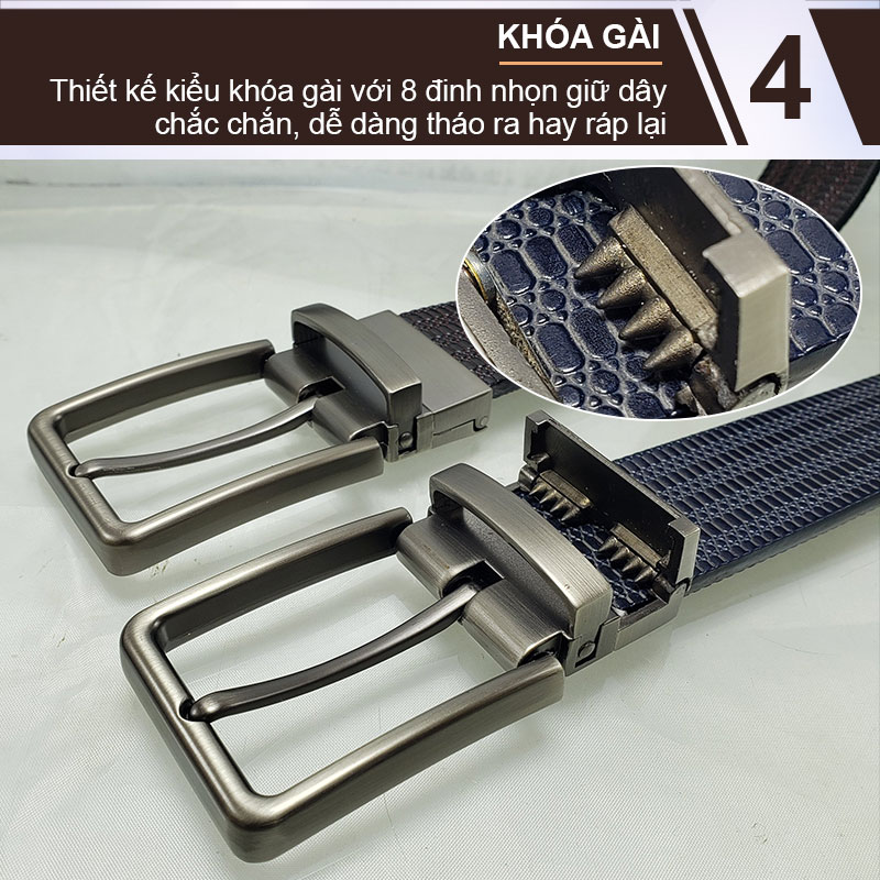 Dây nịt nam, Dây thắt lưng nam da bò hai mặt NIKITA DL1314