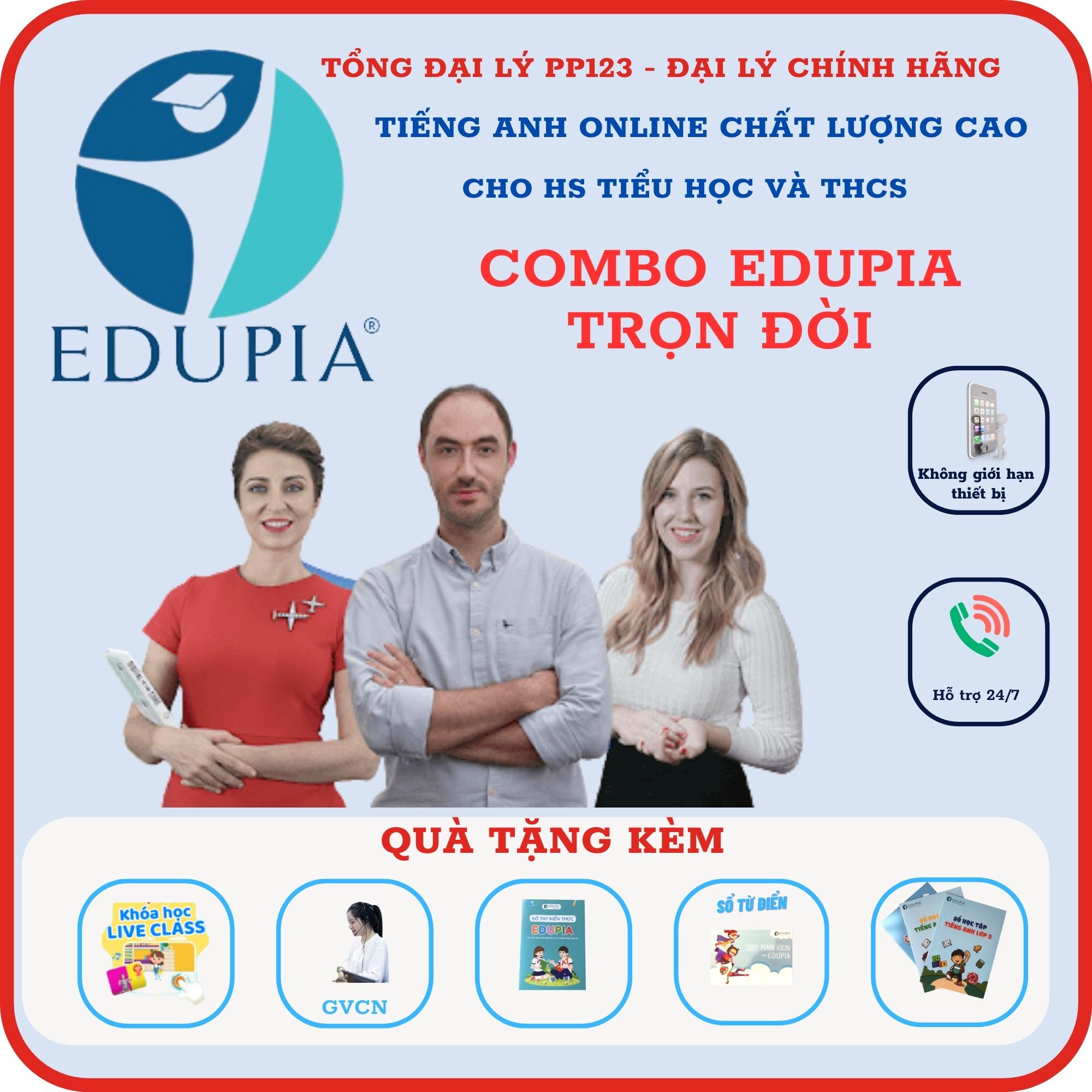 COMBO EDUPIA Gói Trọn Đời - Tiếng anh online Tiểu học và THCS chuẩn bản ngữ