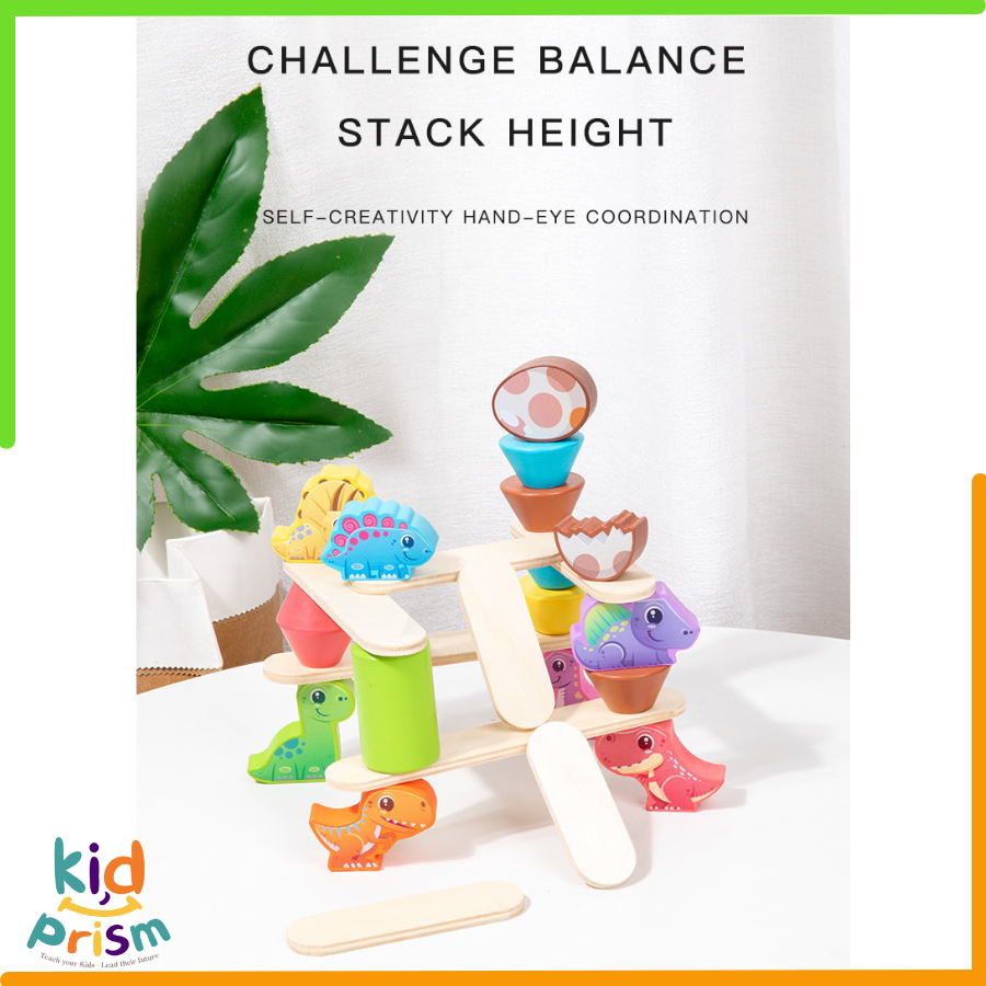 Xếp Hình Động Vật Montessori - Bộ đồ chơi xếp hình khối thăng bằng khủng long Toddler Toys bằng gỗ cho bé từ 03 tuổi