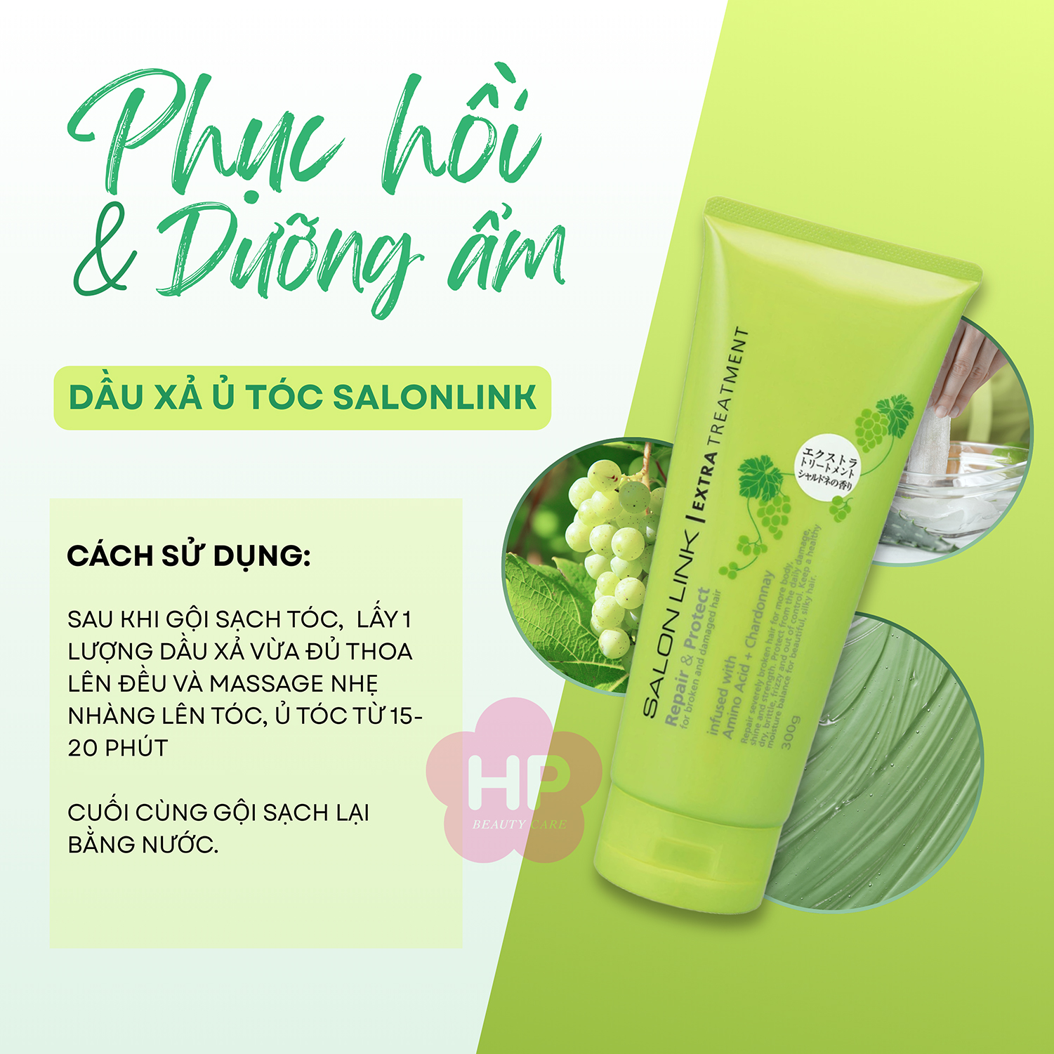 Dầu Gội Đầu Phục Hồi Tóc Hư Tổn Salon Link Chiết Xuất Nho Chardonnay Salon Link Extra Shampoo Chardonnay 1000mL