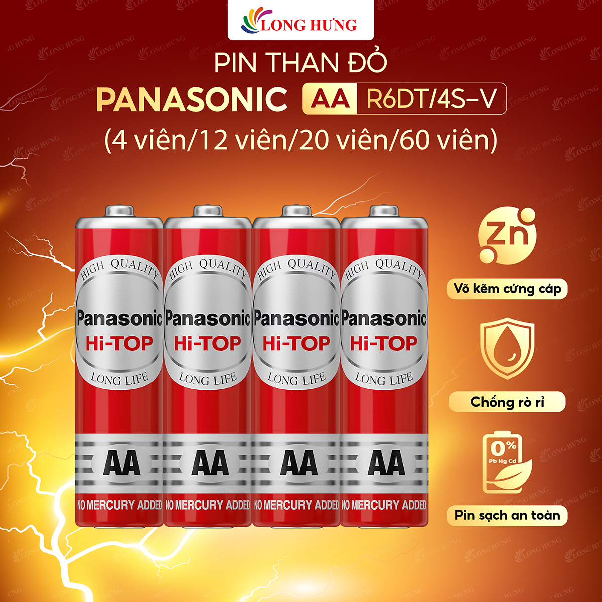 Hộp Pin than đỏ Panasonic AA R6DT/4S-V (60 viên) - Hàng chính hãng