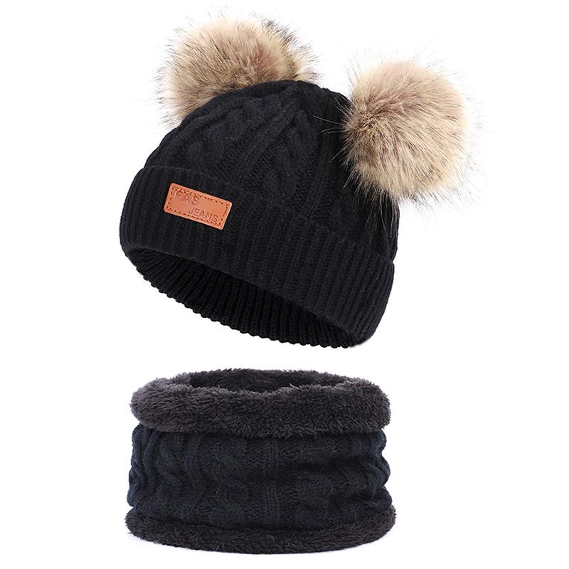 Trẻ Em Beanies Nón Cho Bé Khăn 2 Cái Bộ Mùa Đông Bé Trai/Bé Gái Dệt Kim Nón Dễ Thương Trẻ Em Khoác Màu mũ Ấm Áp Cotton Bonnet