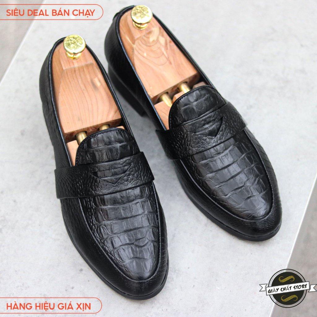 Giày Lười Nam Công Sở Đẹp - Giày Da Nam Giá Rẻ Dập Vân Cá Sấu - Mã X091 - Không chuông