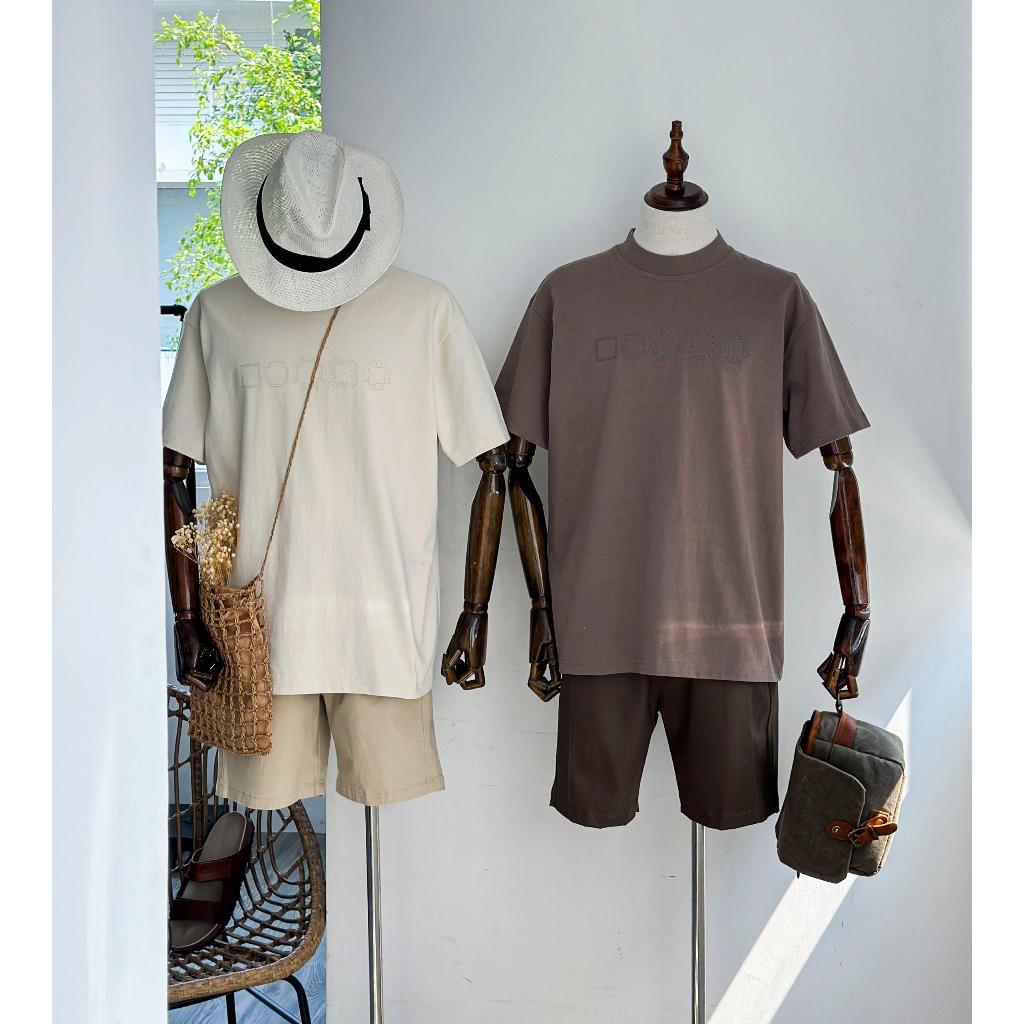 Áo Thun Ngắn Tay Cổ Tròn BY COTTON In Icon Nâu Đậm