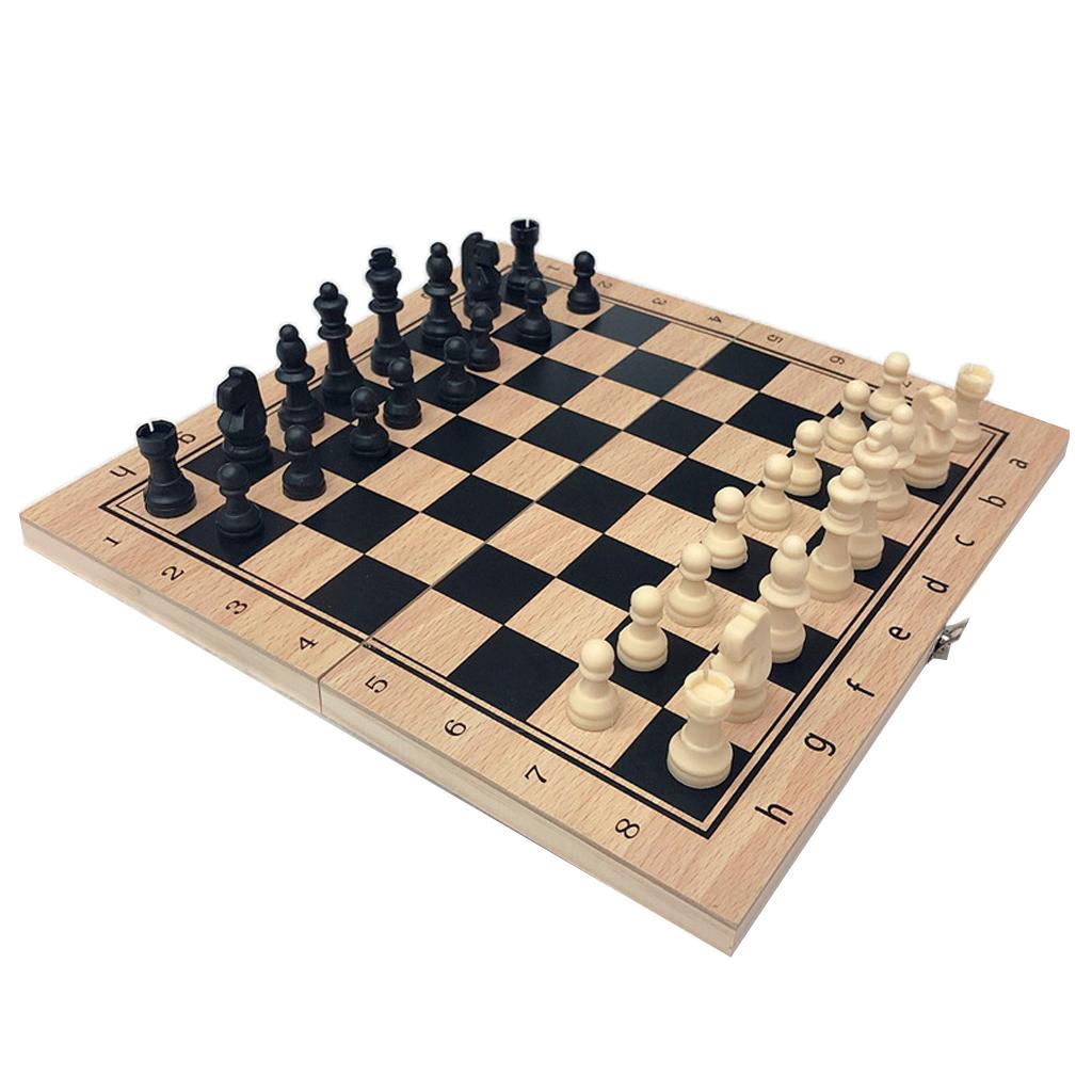 Handmade Wood Folding International Travel Chess Set Board Game Toy