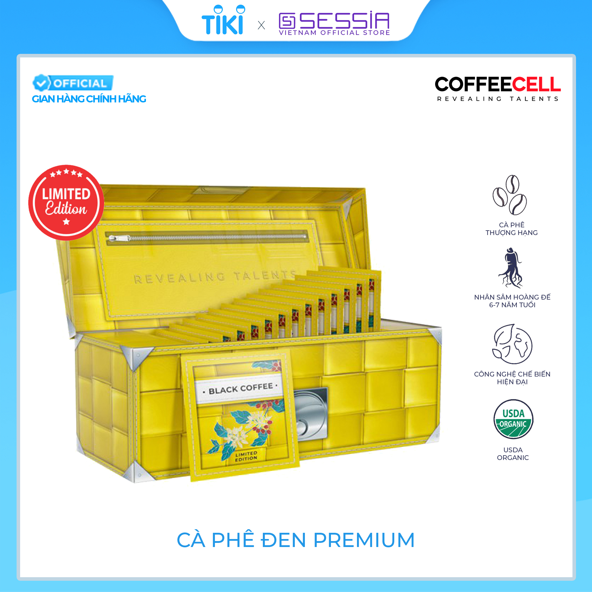 Cà Phê Đen Premium Với Nhân Sâm Trắng Thượng Hạng COFFEECELL (30 gói x 3.5g) - Tăng cường hệ miễn dịch, Giải phóng tiềm năng nhà lãnh đạo - Hàng Chính Hãng