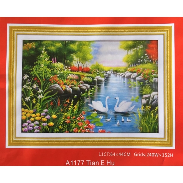 Tranh thêu chữ thập thêu kín Phong Cảnh (64*44cm) chưa thêu- A1177