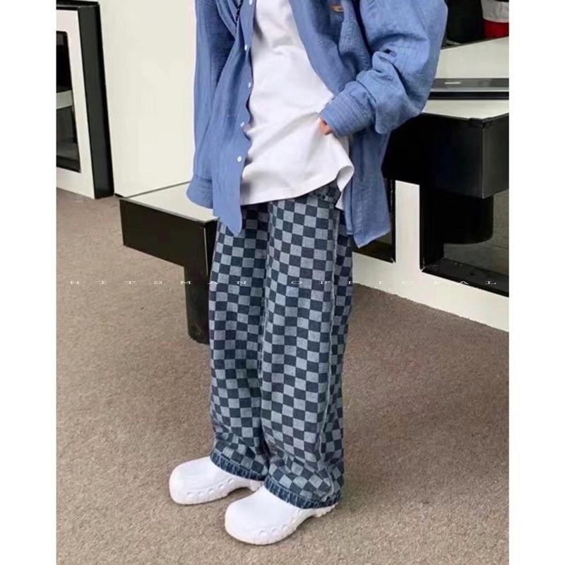 Quần jean xanh mặc 2 mặt caro b313