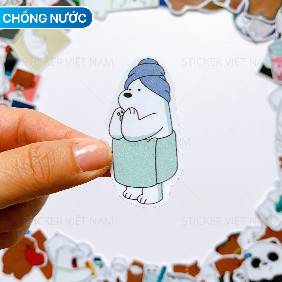 Sticker Ba Chú Gấu - We Bare Bears Siêu Dễ Thương - Chất Liệu PVC Chất Lượng Cao Chống Nước - Kích Thước 4-8cm