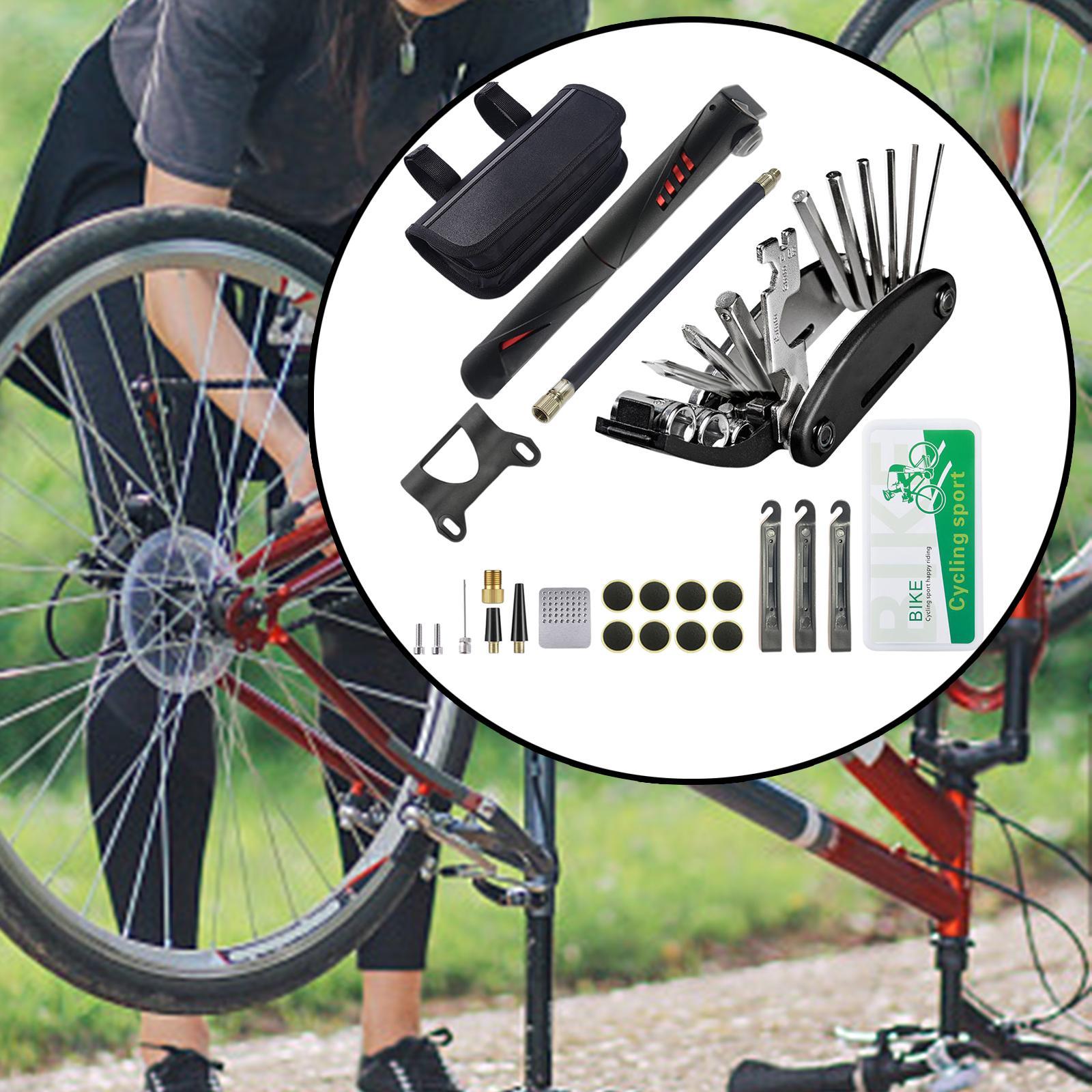 Bike Tire Repair Tools, Bike Tool, Mini  Tire Pump, Tire Puncture Repair Set,  Tire Lever and Portable Bike Bag, Bike Tire Patch Set